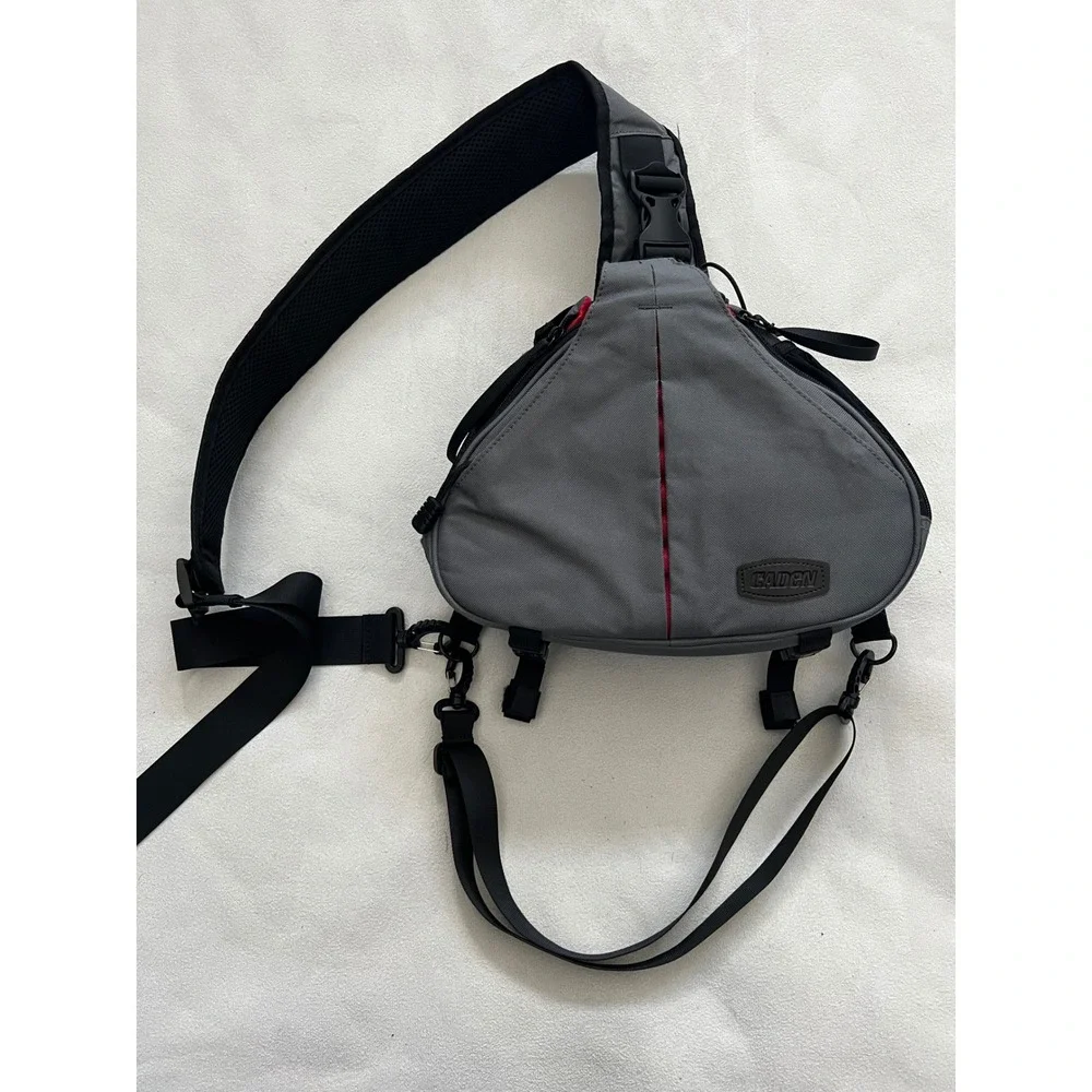Caden Sling Camera Bag Gray Red DSLR Mirrorless Case Padded Crossbody Backpack